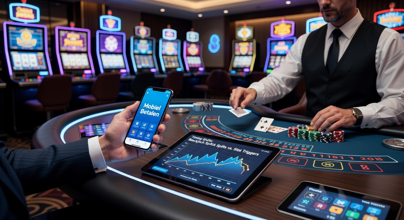 Illustratie van mobiele betalingsapps die blackjack- en slotspellen op smartphones verbinden in Nederlandse casino-omgevingen
