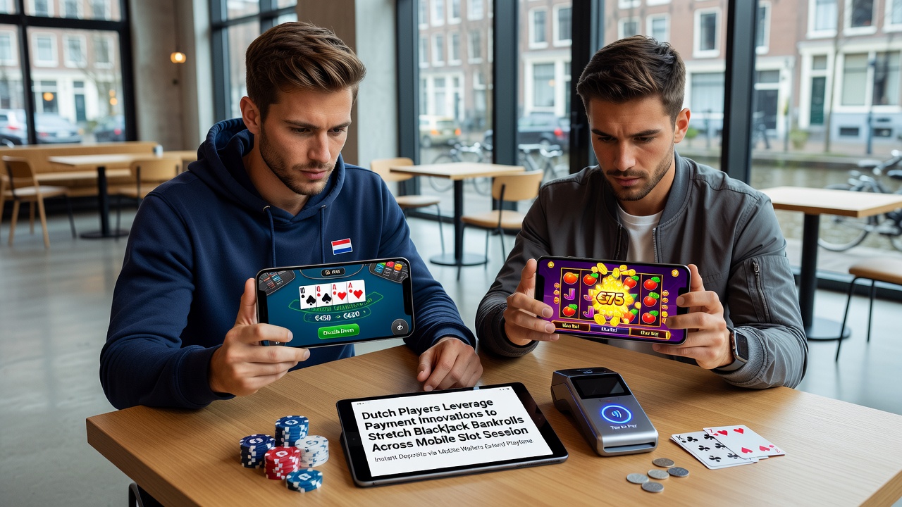 Mobiele schermen tonen blackjack en slots met betalingsintegratie