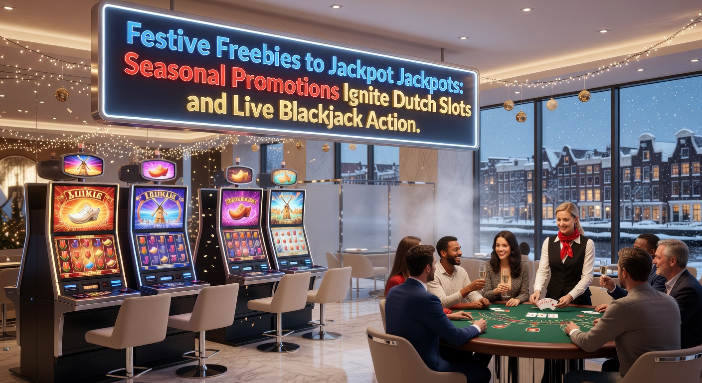 Live blackjack dealer deelt kaarten uit tijdens een jackpot-promo met feestelijke elementen op een Nederlands platform