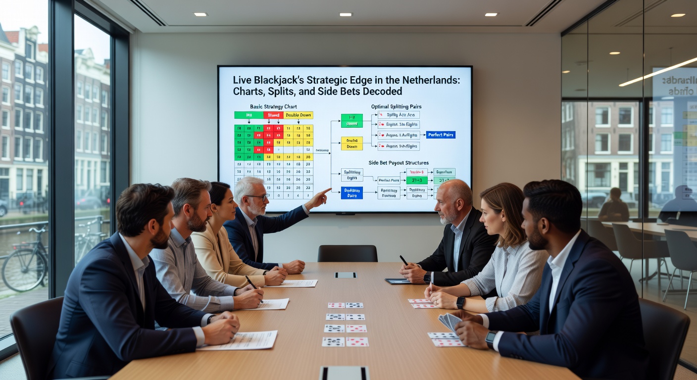 Strategie chart voor blackjack splits en side bets op een live tafel in Nederland