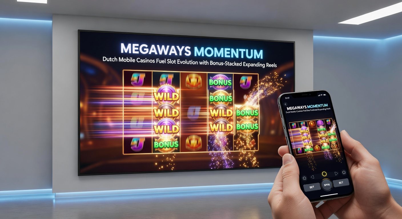 Speler veegt over mobiel casino-scherm met expanderende Megaways reels, bonus-symbolen stapelen op terwijl multipliers oplichten