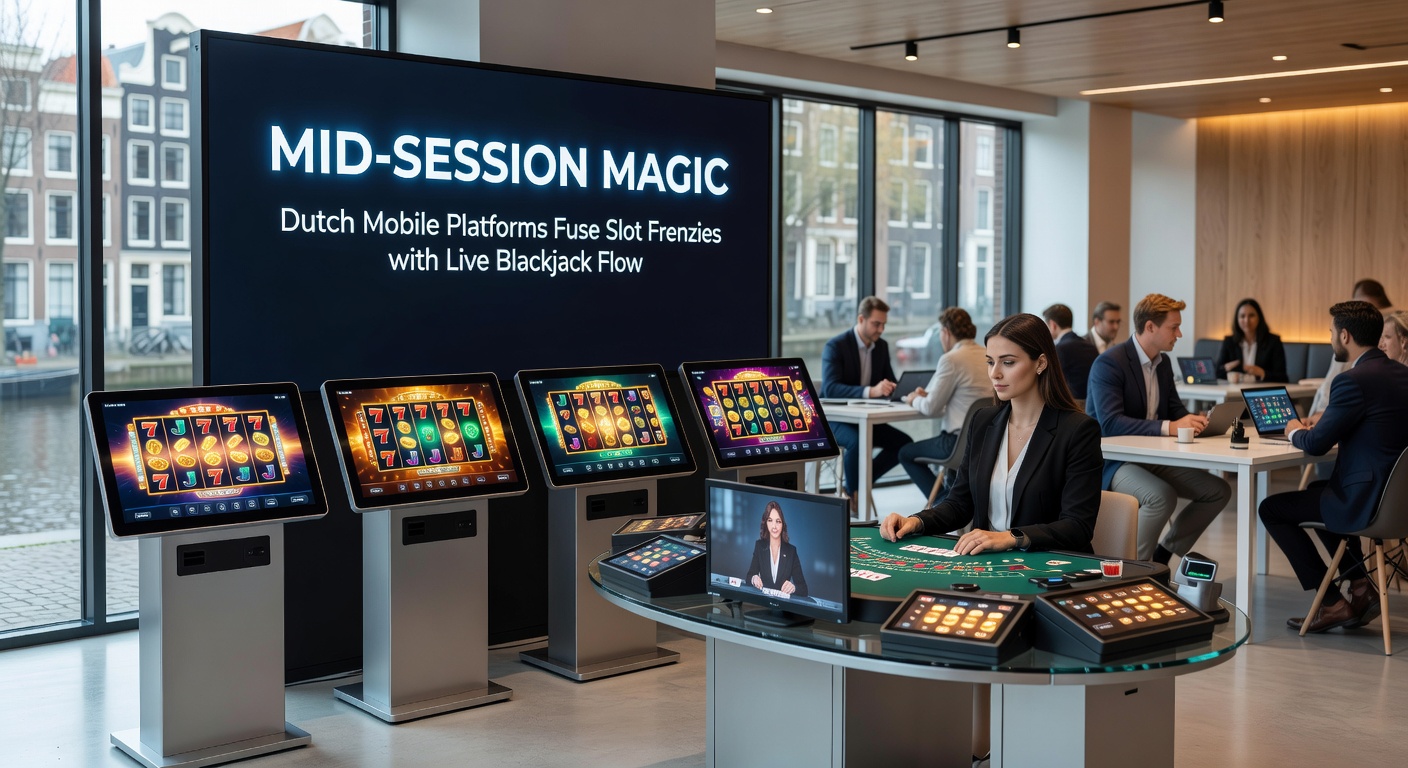 Grafiek met staafdiagrammen die spelersretentie tonen voor fused slot-blackjack sessies versus traditionele setups, met mobiele iconen en Nederlandse casino-apps