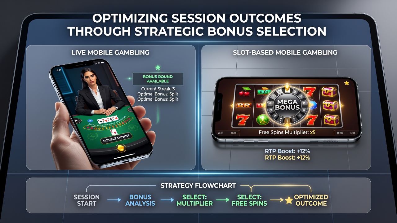 Grafiek die bonusprestaties in live casino en mobiele slots vergelijkt over meerdere sessies