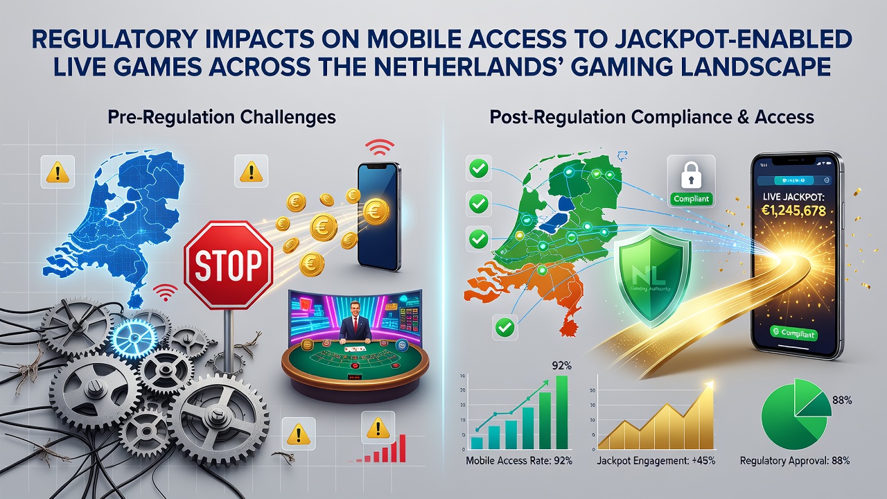 Overzicht van mobiele casino interfaces met live dealer spellen en jackpot elementen onder Nederlandse regulaties