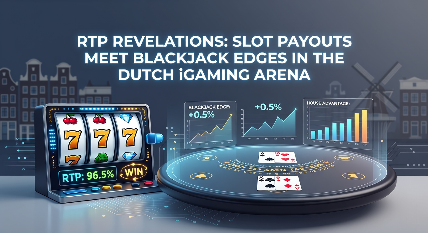 Grafiek met RTP-percentages van populaire slots en blackjack house edges in Nederlandse casinos, met staafdiagrammen en trends