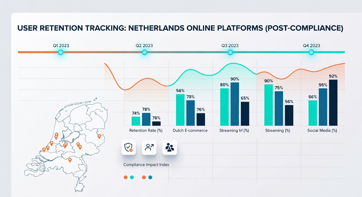 Grafiek die retentiecijfers van gebruikers op Nederlandse online platforms toont na compliance-updates in 2026