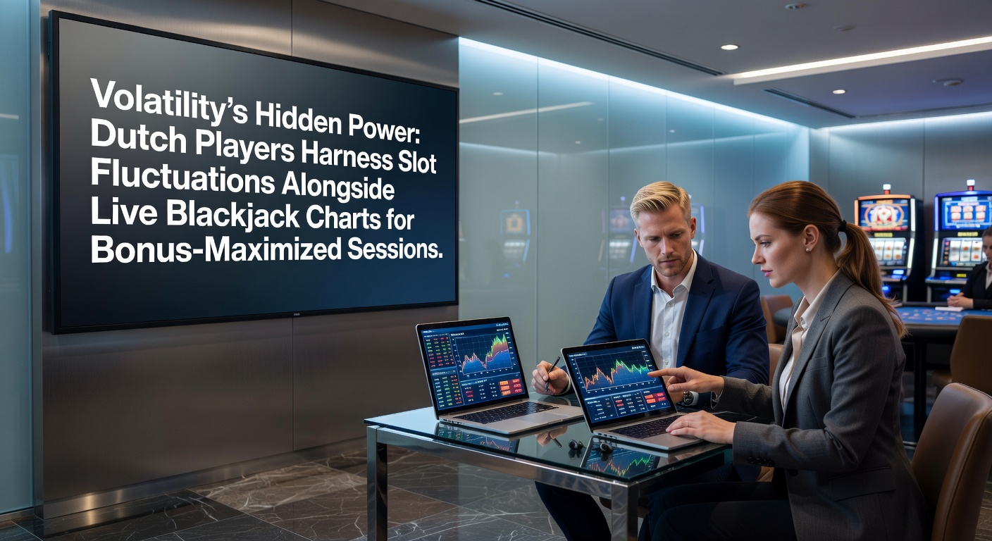 Grafiek met slot volatiliteit curves naast een live blackjack strategie tabel, illustrerend hoe Nederlandse spelers deze combineren voor betere bonusresultaten